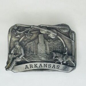 Vintage Siskiyou Arkansas Silver Belt Buckle Cabin horse